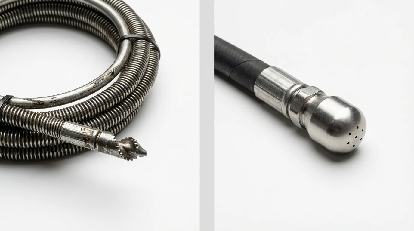 Drain snake cable and hydro jetting nozzle used for drain cleaning in Denver City, TX