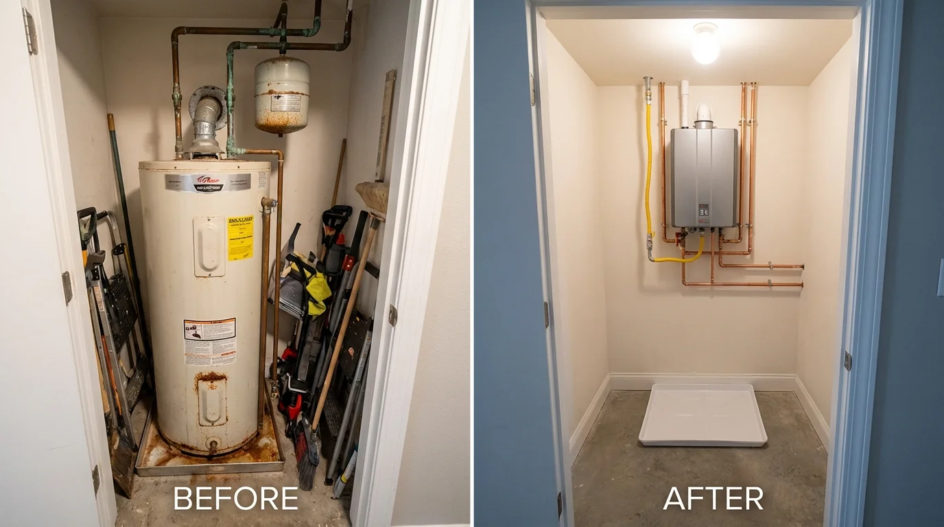 Tank water heater versus wall-mounted tankless unit comparison for Denver City, TX homeowners