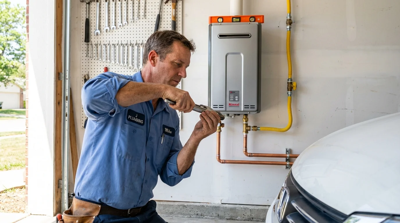 Tankless water heater installation by a Johns Plumbing LLC plumber in Denver City