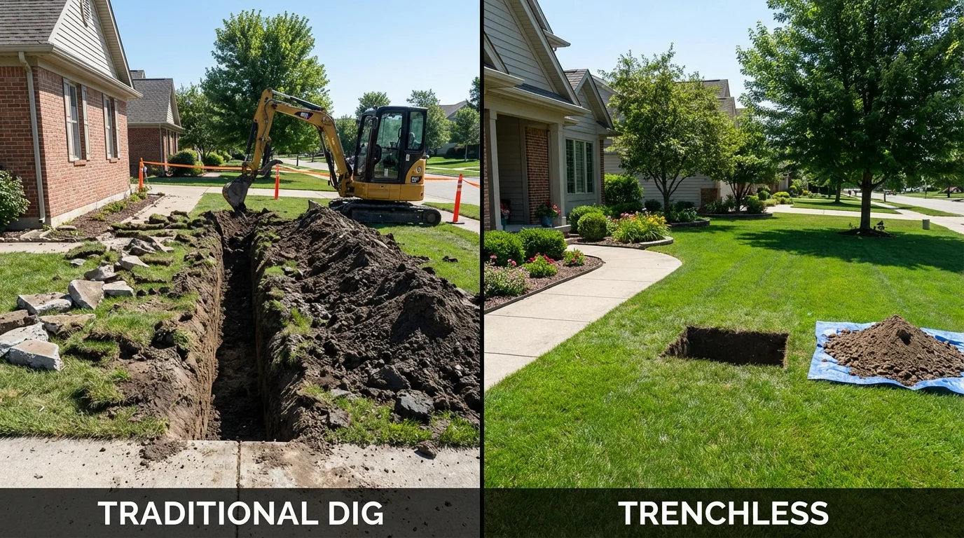 Trenchless sewer repair with minimal yard damage versus traditional excavation in Denver City, TX